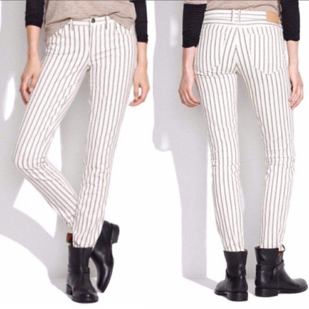 NWT Madewell Striped White Skinny Ankle Pants, Size 29